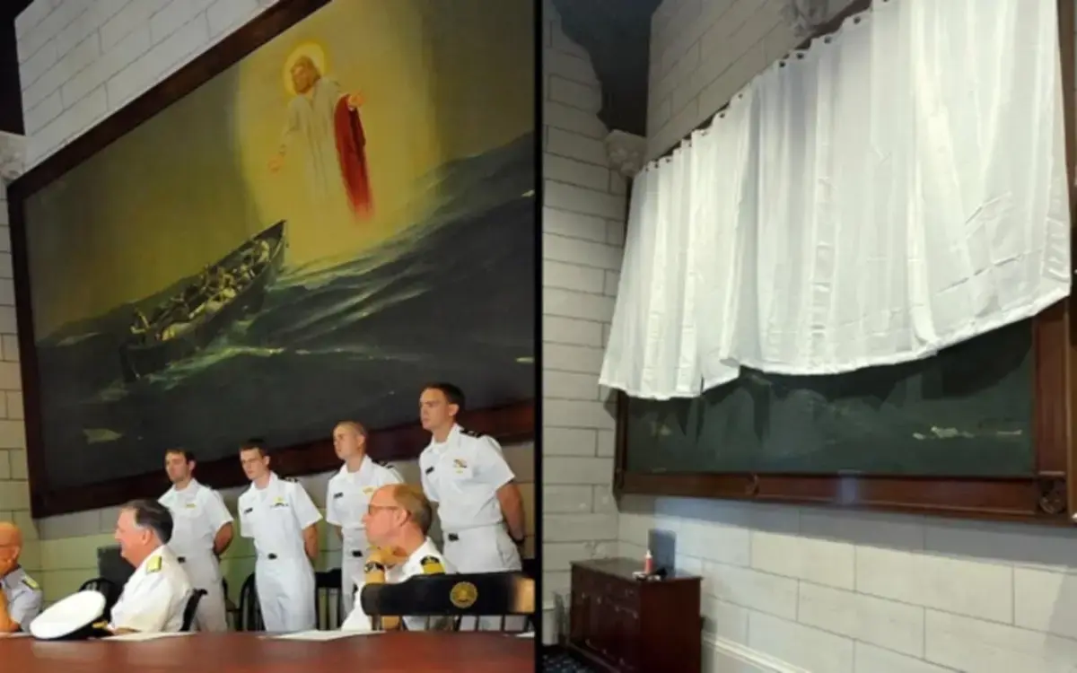 Marinha dos EUA cobre pintura de Jesus Cristo para não ofender formandos