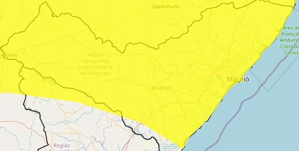 Inmet emite alerta de chuvas para todas as cidades de AL