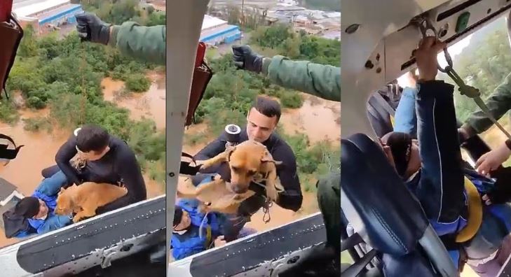 Helicóptero resgata morador e cachorro ilhados após ciclone no RS; VEJA VÍDEO