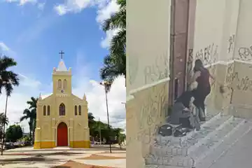 Mulher quebra porta de igreja durante briga com o namorado  FONTE: terrabrasilnoticias.com