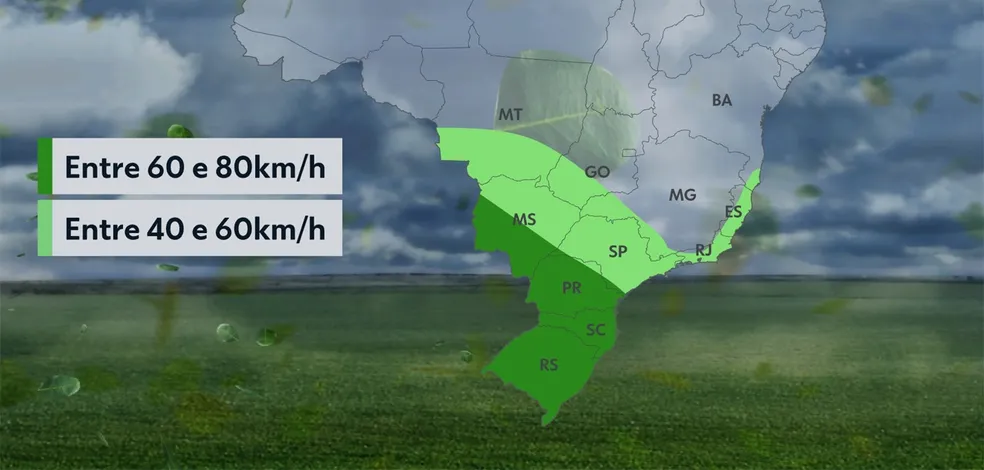 Frente fria deve provocar temporais no Sul; calor continua em grande parte do país