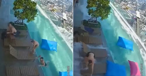 Vídeo mostra pessoas fugindo de piscina em arranha-céu durante terremoto na Tailândia