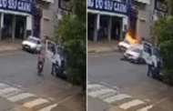 BRASIL: ADOLESCENTE FOGE DE ABORDAGEM, BATE EM CARRO E MOTO EXPLODE