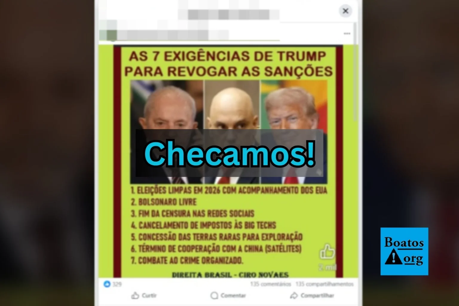 É falso que Trump fez 7 exigências a Lula para revogar sanções e reafirmou Magnitsky contra Moraes