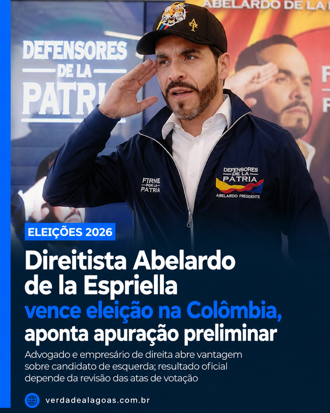 Direitista Abelardo de la Espriella abre vantagem e pode se tornar novo presidente da Colômbia